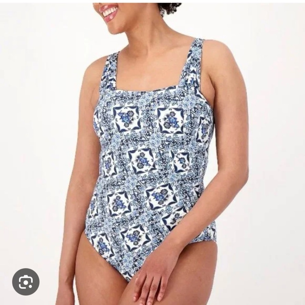 Jantzen Glamour One-Piece with Adjustable Straps-Blue Ceramic-18W